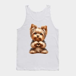 Valentine Yorkshire Terrier Dog Giving Heart Hand Sign Tank Top